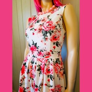 🌹Retro Glam Floral Garden Print Fit & Flare Babydoll Mini Dress